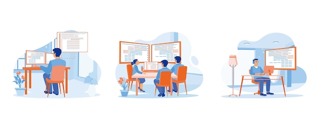 Vector software developer concept software development company develop programming and coding