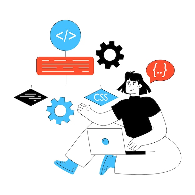 Vector software developer working on code and web development concepts