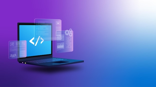 Vector software development coding concept programming laptop ui