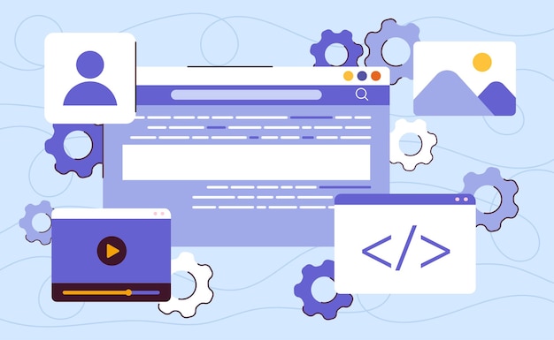 Vector software development concept digital application and website programming engineering and coding