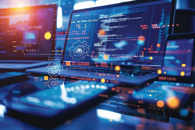 Vector software development for different devices application test and it service concept process