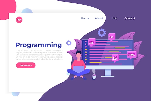 Vector software development, programmer at work. big data processing.