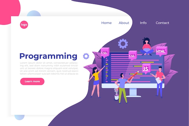 Vector software development, programmer at work. big data processing.