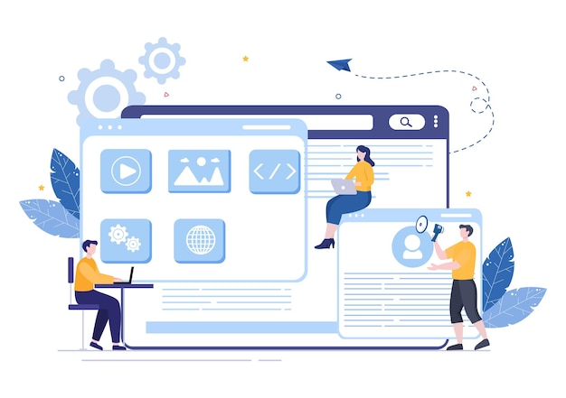 Vector software development and programming code on computer vector illustration for technology, engineer team, coding, marketing material, business and presentation