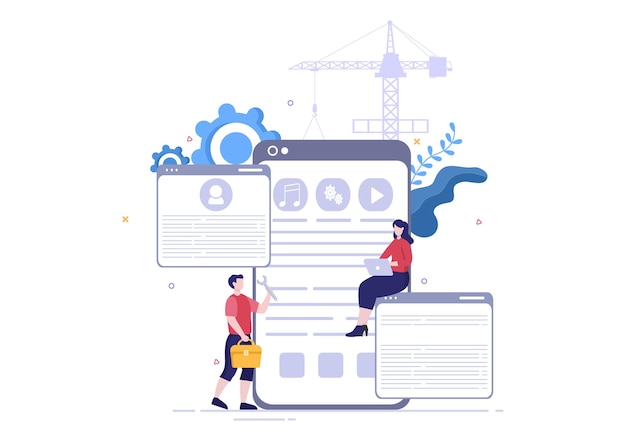 Vector software development and programming code on computer vector illustration for technology, engineer team, coding, marketing material, business and presentation