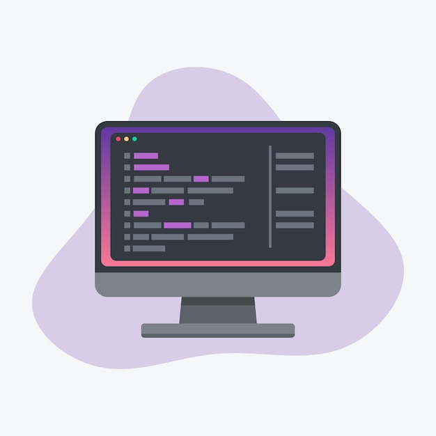 Vector software development programming coding on computer concept vector illustration