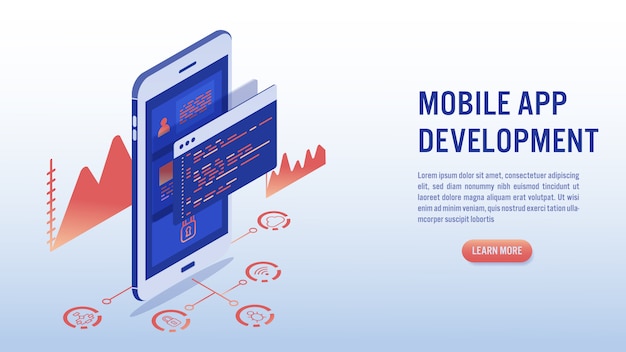 Vector software development, programming and mobile application concept.