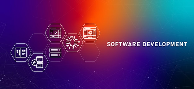 Vector software development service gradient header developer programming building application app and web