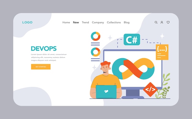 Vector software development web banner or landing page coding backend and frontend engineering or