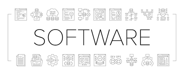 Vector software engineer computer code icons set vector
