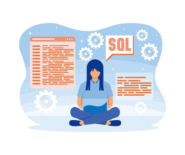 Vector software engineer concept web design and development programmer and coding website or app flat vector modern illustration