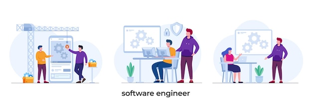 Vector software engineer development software programming engineer developer flat illustration vector template