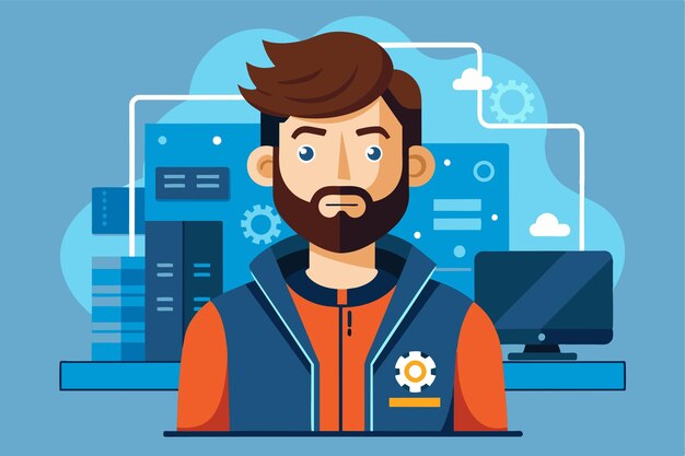 Vector a software engineer engages in coding tasks while surrounded by modern technology and development tools software engineer customizable semi flat illustration