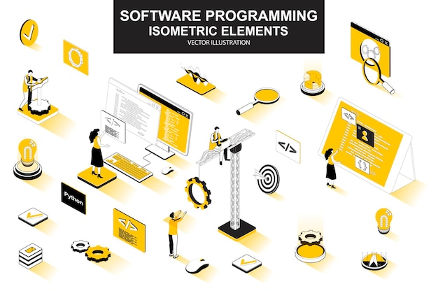 Vector software programming 3d isometric line elements