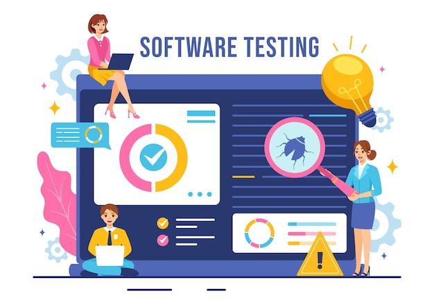 Vector software testing vector illustration featuring application engineering debugging development process programming and coding in a flat background