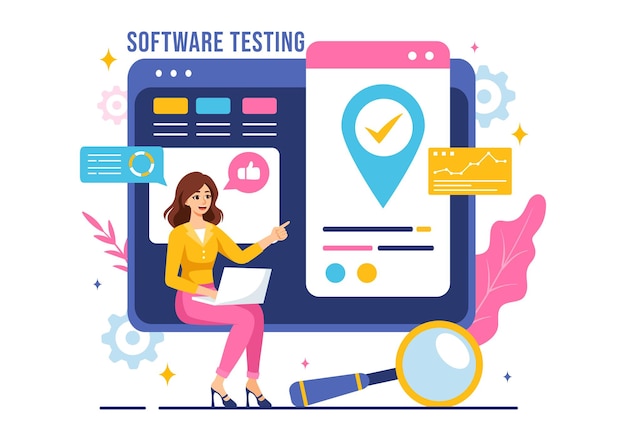 Vector software testing vector illustration featuring application engineering debugging development process programming and coding in a flat background