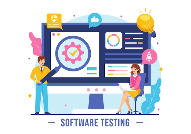 Vector software testing vector illustration featuring application engineering debugging development process programming and coding in a flat background