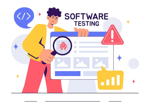 Vector software testing vector illustration featuring application engineering debugging processes development workflow programming and coding