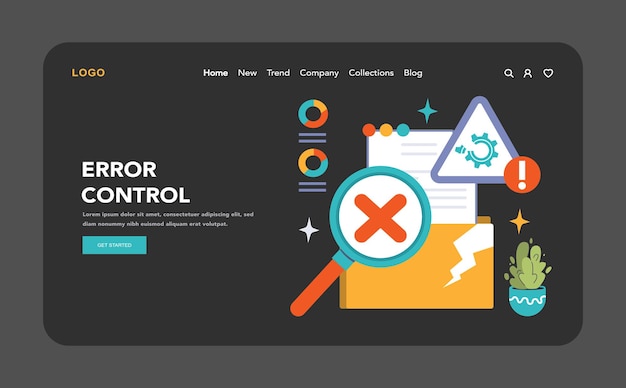 Vector software testing web banner or landing page dark or night mode code testing and debugging it