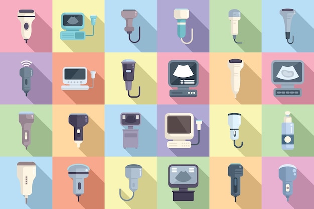 Vector sonograph icons set flat vector clinic device