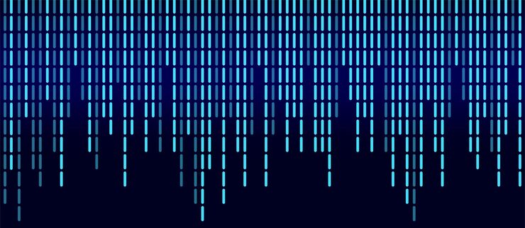 Sound wave pattern Modern music design element isolated on black background Blockchain network concept Matrix coded background Dynamic wave equalizer