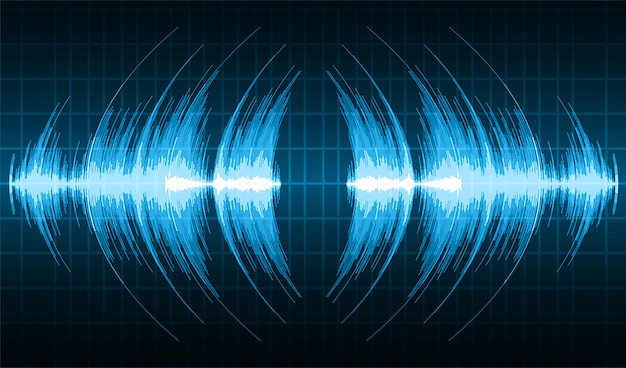 Vector sound waves oscillating dark blue light