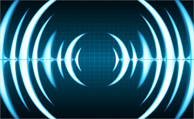 Vector sound waves oscillating dark blue light