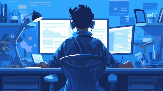 Vector south asian male software developer in his 20s writing code