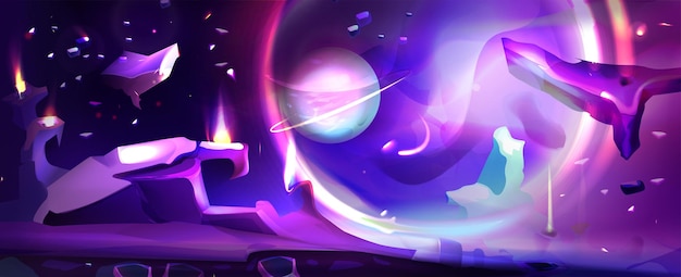 Vector space background with landscape of alien planet