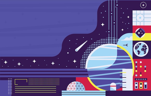 Vector space exploration with planets and spaceship navigation concept