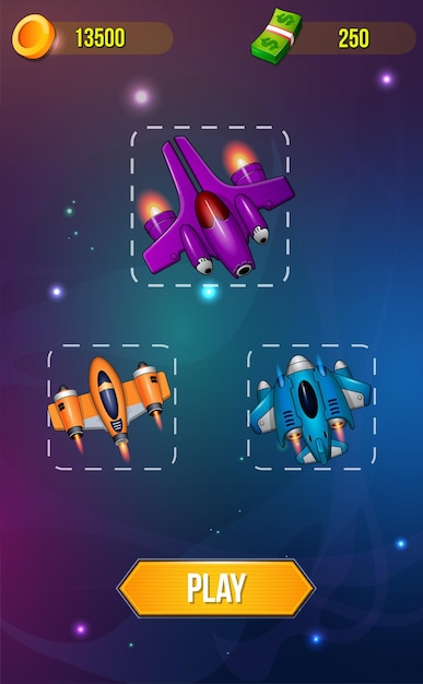 Vector space shooter game ui menu pop ups