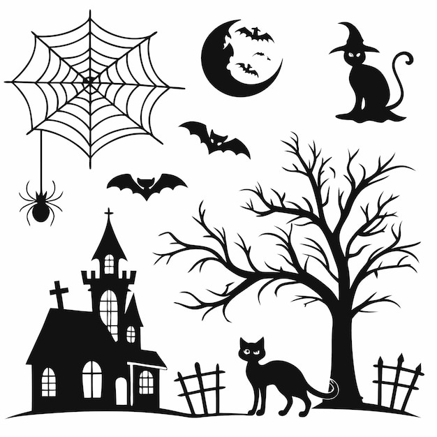 Vector spooky halloween silhouette set