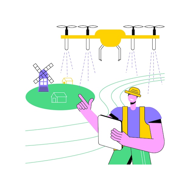 Vector spraying drone isolated cartoon vector illustrations