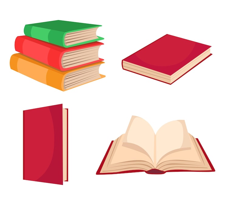Vector stack of books opened book school red book different positions
