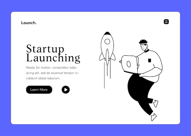 Vector startup launching and man with laptop
