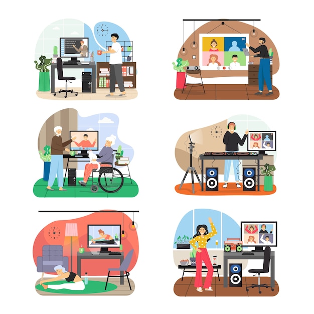 Vector stay home scene set