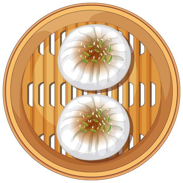 Vector steamed dumplings in bamboo basket illustration