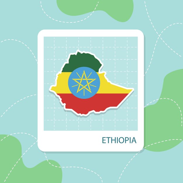 Vector stickers of ethiopia map with flag pattern in frame