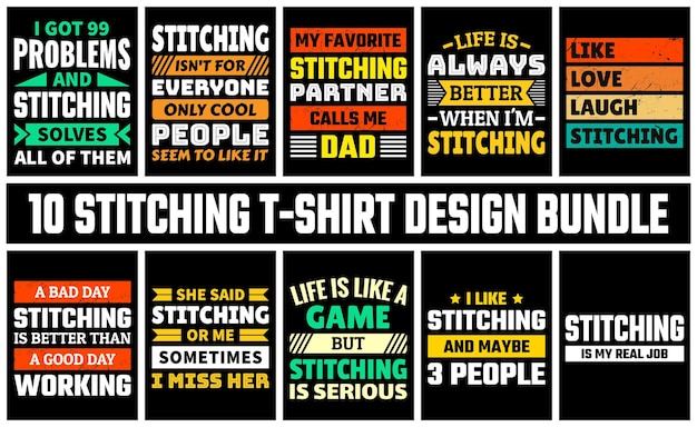 Vector stitching t shirt design set vector