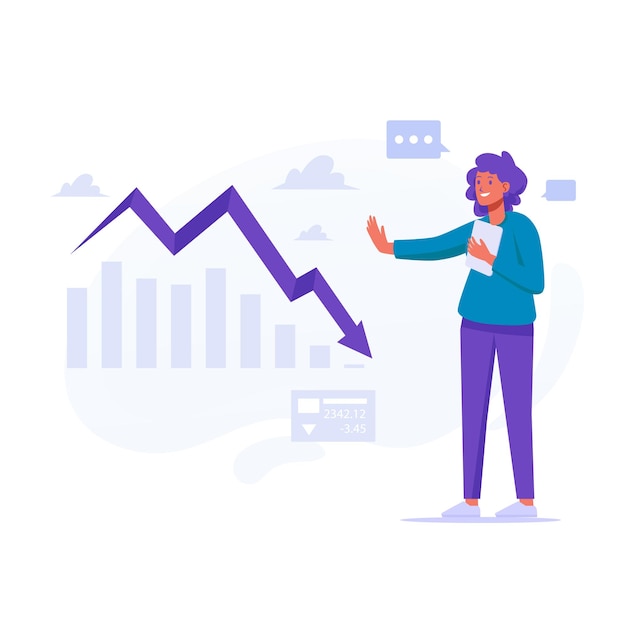 Vector stop bangkrput falling chart woman concept flat illustration
