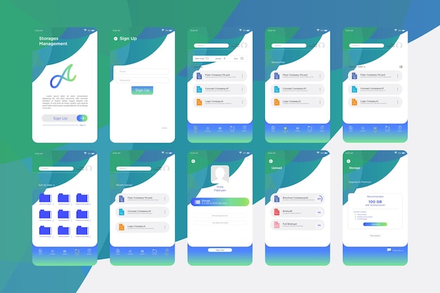 Vector storage management app ui kit template