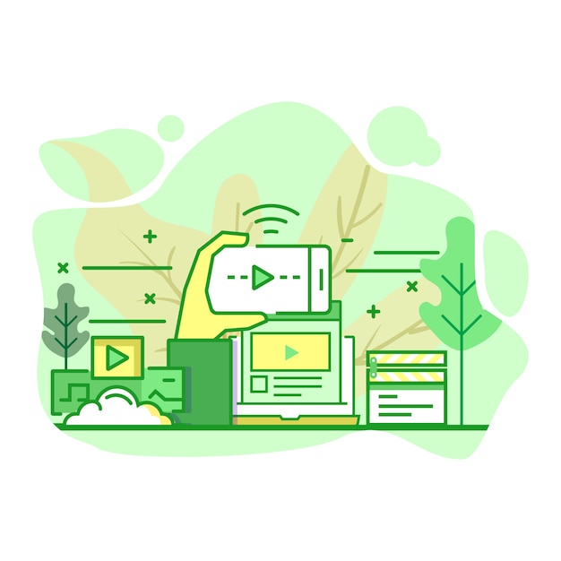 streaming platform modern flat green color illustration