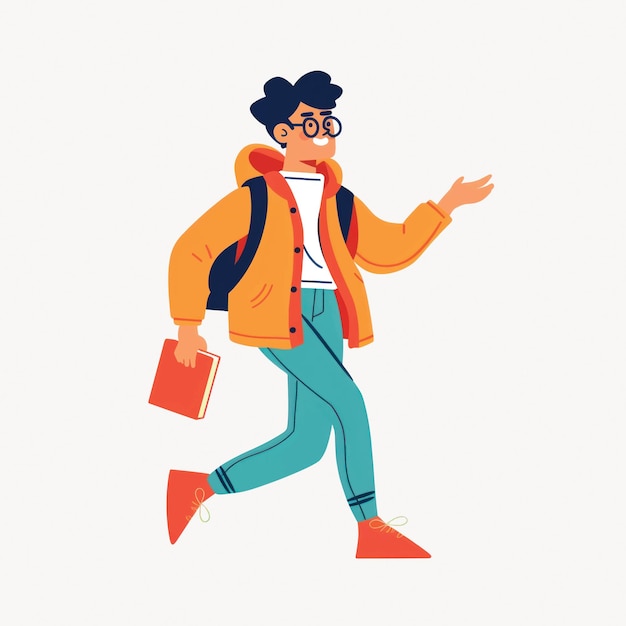 Vector student walking with book