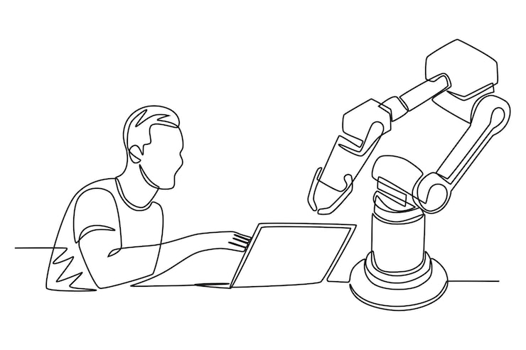 Students program a robot arm Student science projectscept oneline drawing