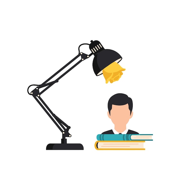 Vector study and learning concept with desk lamp and books