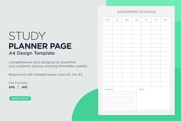 Vector study planner page template for assessment schedule
