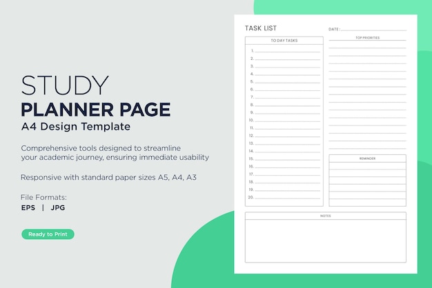 Vector study planner template a4 design for academic organization