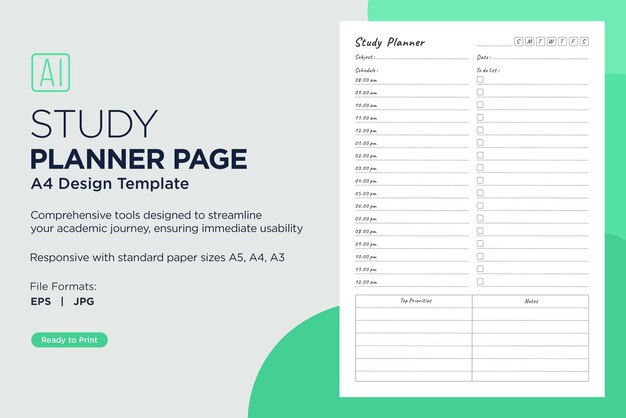 Vector study planning page planner sheet design template streamline your academic journey