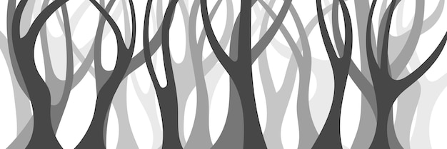 Vector stylized trees, black and white vector banner