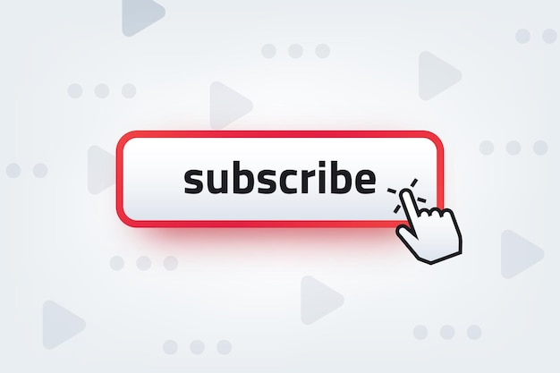 Vector subscribe button. clicking hand cursor with subscription button, video channel interaction symbol. vector subscription ui element on gray backgrounds with play symbo